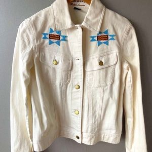 NWT Southwestern white button down denim jacket embroidered